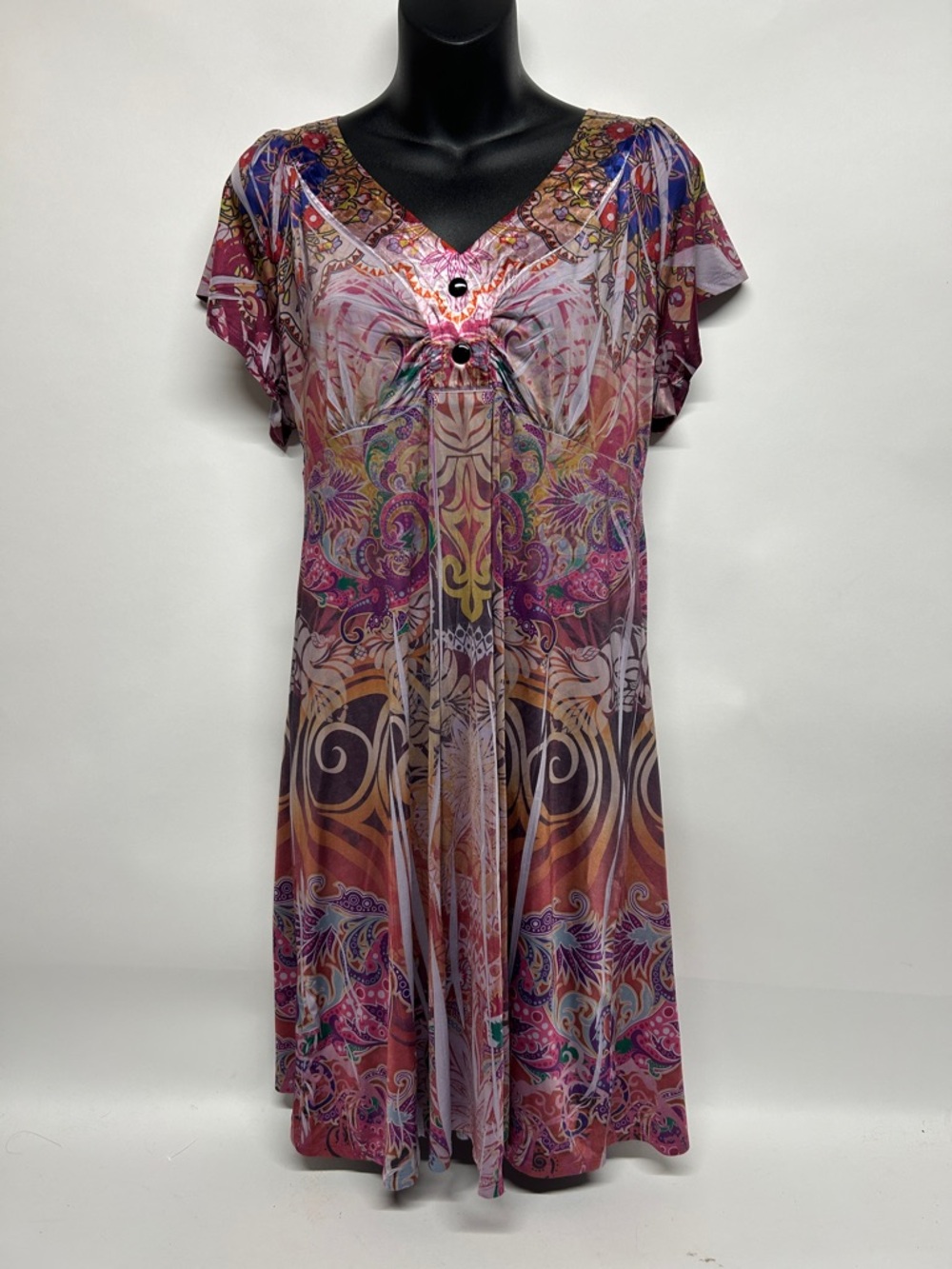 Vibrant Multicolor Paisley V-Neck Swing Dress y2k size large